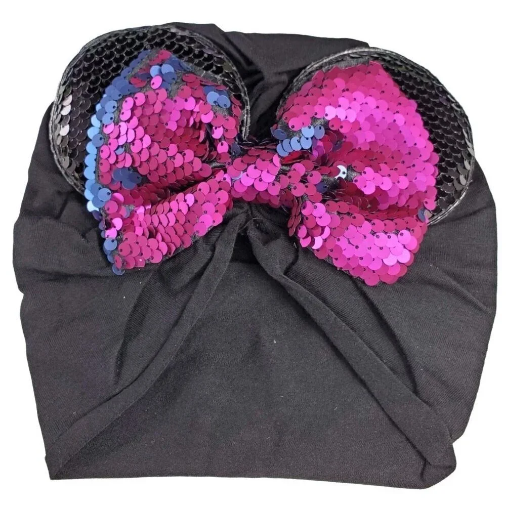 Minnie Mouse Ears Headband Hair Turban Sequins Ears Hair Bow Hair Accessories
